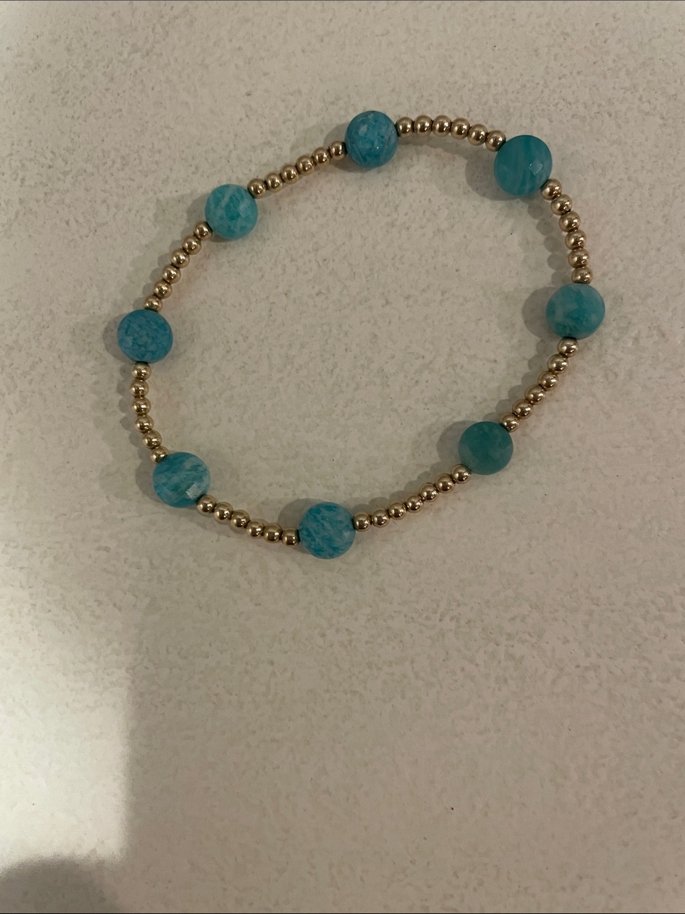 Gold and Turquoise Beaded Stretch Bracelet - Picture 2 of 4